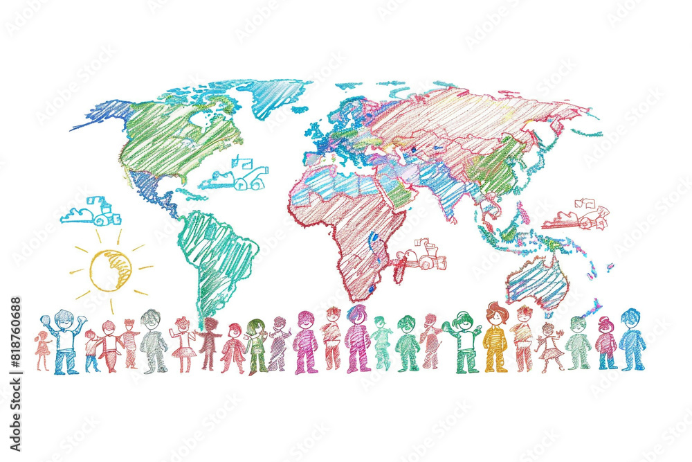 Naklejka premium World Population Day illustration, hand-drawn style, isolated on white.