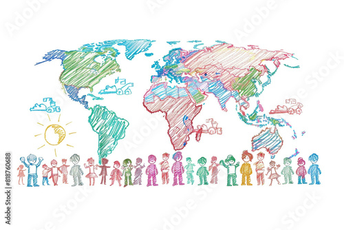 World Population Day illustration, hand-drawn style, isolated on white.