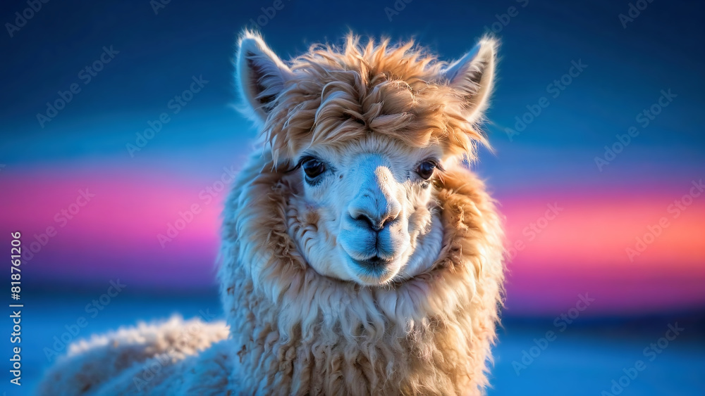 Cute Llama. Simple alpaca with milky way on the background