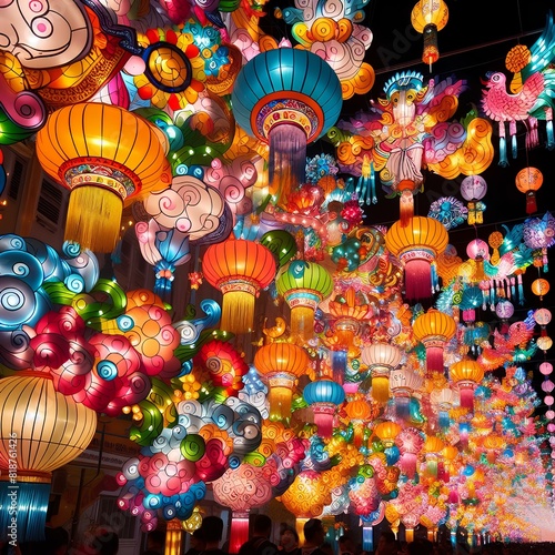 Colorful lanterns adorning the streets during Vesak celebration.