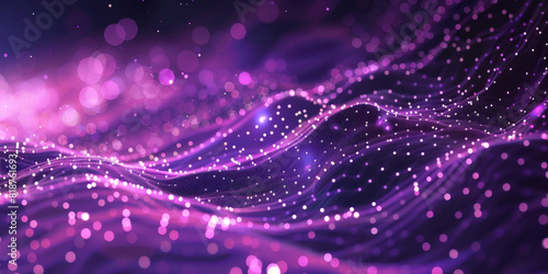 abstract futuristic background with purple glowing neon moving high speed wave lines and bokeh lights. Data transfer concept Fantastic wallpaper, pink blue frequency signal waves as particles	
