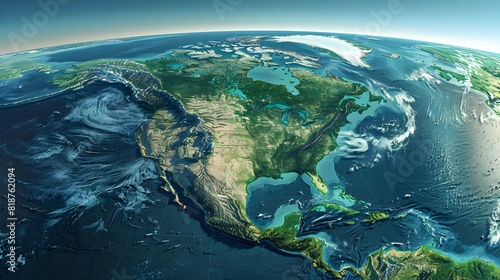 Physical Map of North America Showcasing Detailed Topography and Satellite Imagery photo