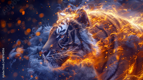 Unleashing the Ethereal Fury of a Fiery Tiger in a Raging Thunderstorm:A Digital