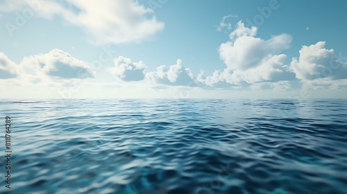 The image is of a vast ocean with a clear blue sky and white clouds. The water is a deep blue color and the waves are small and gentle. © Nijat