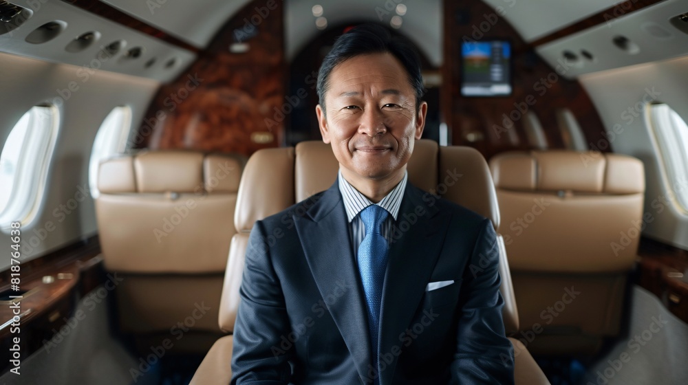 Asian businessman in a private jet Asian businessman in a private jet