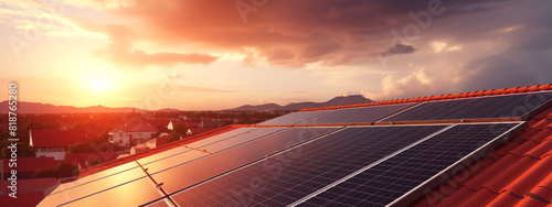 Sunset view of solar panels