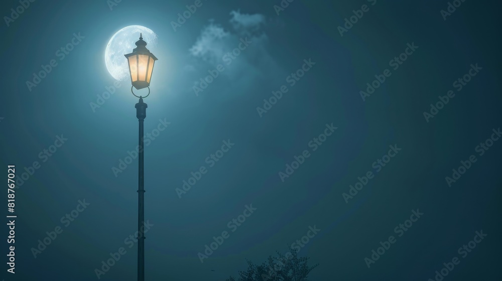Street Lamp in Foggy Night Scene in Navy Blue for Urban Photography and Atmospheric Design Street Lamp in Foggy Night Scene in Navy Blue for Urban Photography and Atmospheric Design