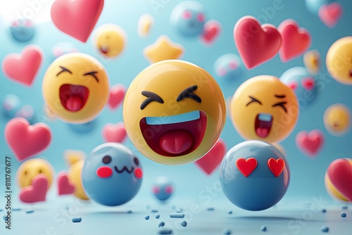 A group of emoticons with hearts floating around them in a cheerful display of affection. Generative AI