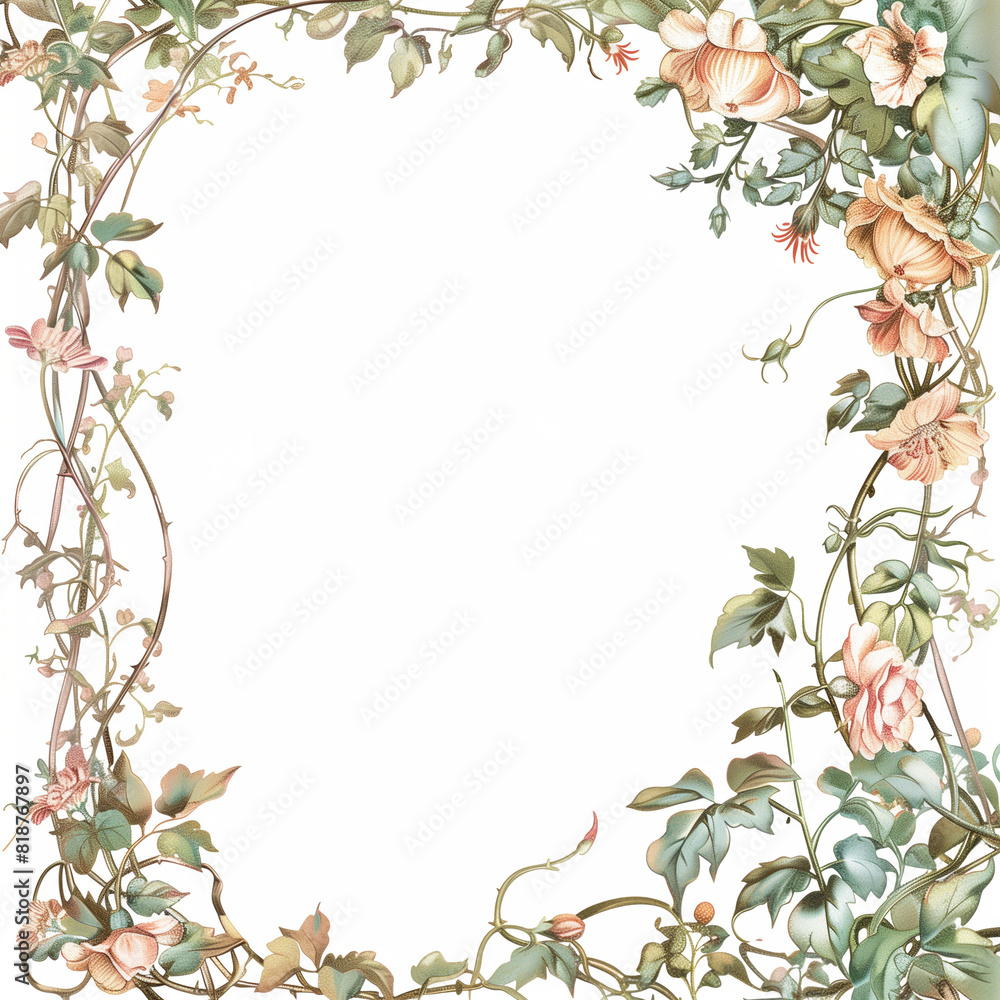 Elegant Wedding Border Featuring Intertwined Vines and Delicate Flowers in Soft Pastel Colors, Perfect for Invitations and Stationery, Creating a Romantic and Whimsical Frame Design Elegant Wedding Border Featuring Intertwined Vines and Delicate Flowers in Soft Pastel Colors, Perfect for Invitations and Stationery, Creating a Romantic and Whimsical Frame Design