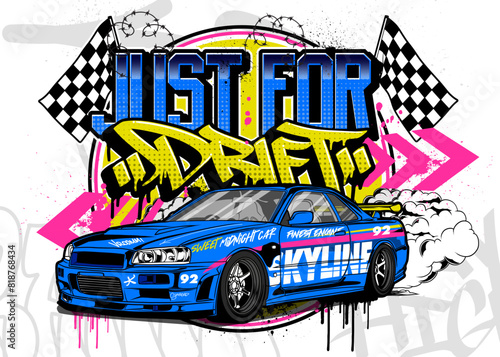 Car Graffiti Vector Illustration. Racing car illustration in graffiti style.