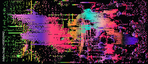 Glitched abstract background with holographic random pixel noise. Conceptual illustration of a technological bug and a error in the system.