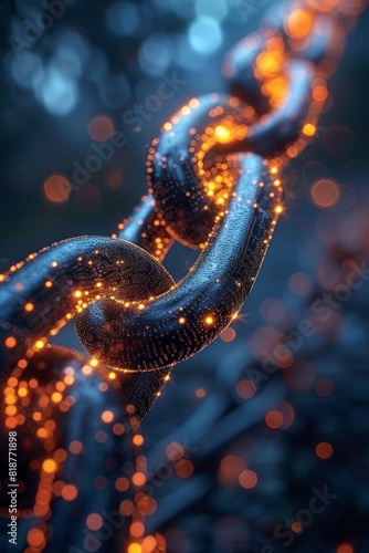Detailed close-up of chain with lights
