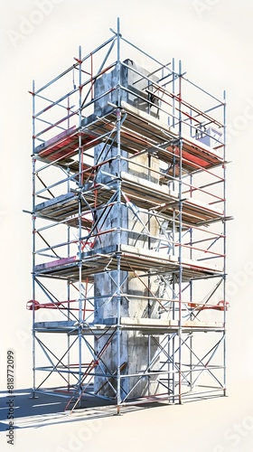 Watercolor Architectural Rendition of Sturdy Scaffolding,Secure Foundation Piling,and Seamless Asphalt Paving in Cinematic Photographic Style