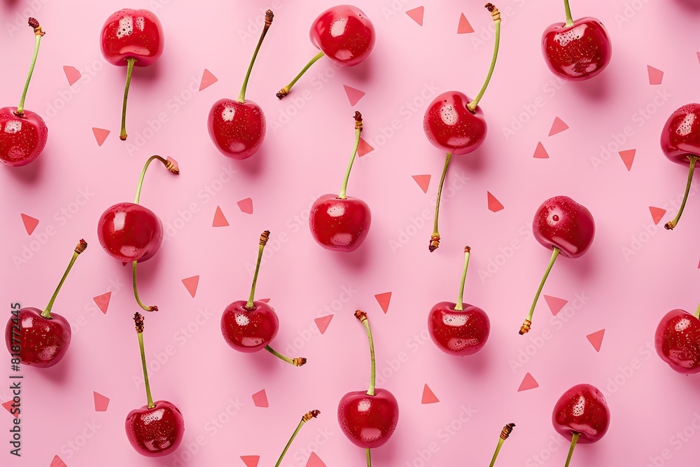 Pattern of ripe cherries on pink background Pattern of ripe cherries on pink background