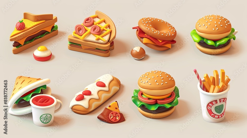 A variety of miniature food items arranged neatly on a table. Generative AI A variety of miniature food items arranged neatly on a table. Generative AI