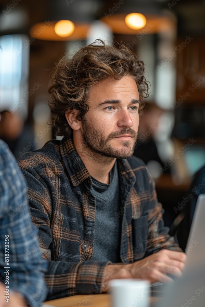Man working at table with laptop Man working at table with laptop