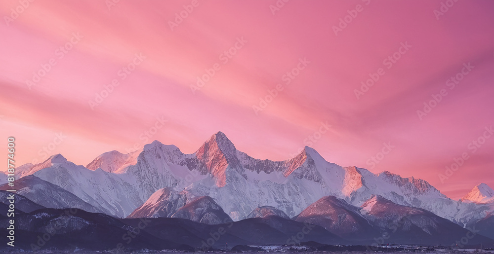 Snowy Mountains at Pink Dawn - Early Morning View Snowy Mountains at Pink Dawn - Early Morning View
