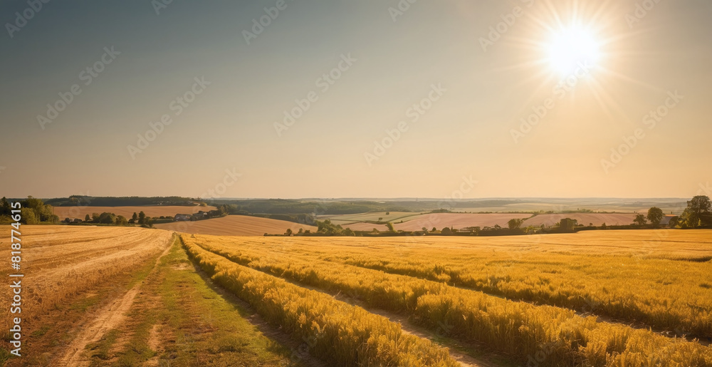 Obraz premium Wheat Fields on a Bright Sunny Day - Painting