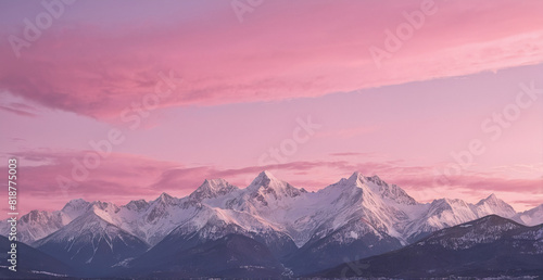 Snowy Mountains at Pink Dawn - Early Morning View