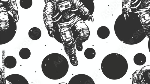 Astronaut in spacesuit seamless pattern. Cosmonaut photo