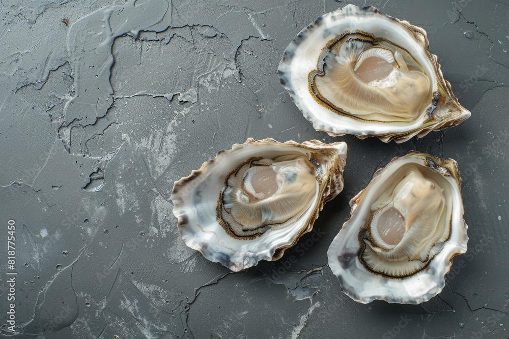 oysters on a gray background close-up oysters on a gray background close-up