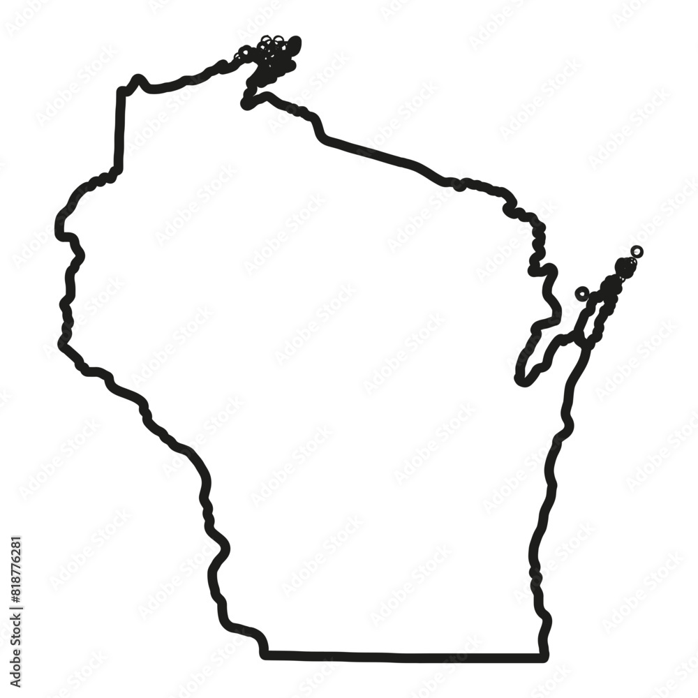 White solid outline of the state of Wisconsin White solid outline of the state of Wisconsin