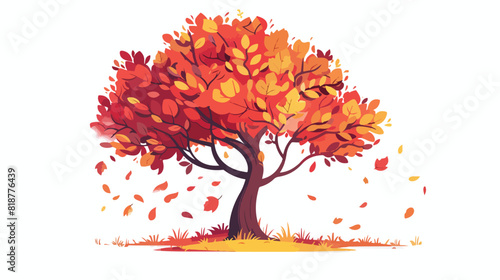 Autumn forest tree with foliage crown and trunk. Abst