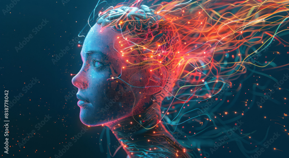 An artificial intelligence brain, made of glowing neon wires, appears to be connected to numerous digital connections in space. An artificial intelligence brain, made of glowing neon wires, appears to be connected to numerous digital connections in space.