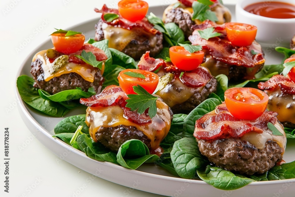 Bacon Cheeseburger Bites with Crispy Bacon and Tangy Burger Condiment