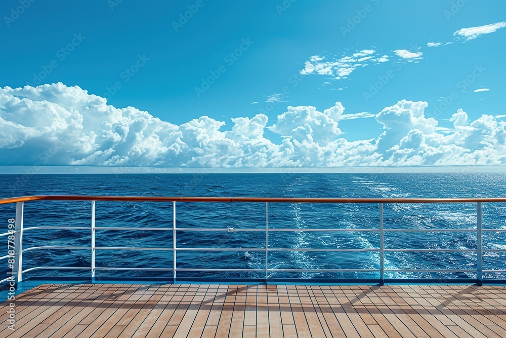 Deck of cruise ship with view on blue ocean