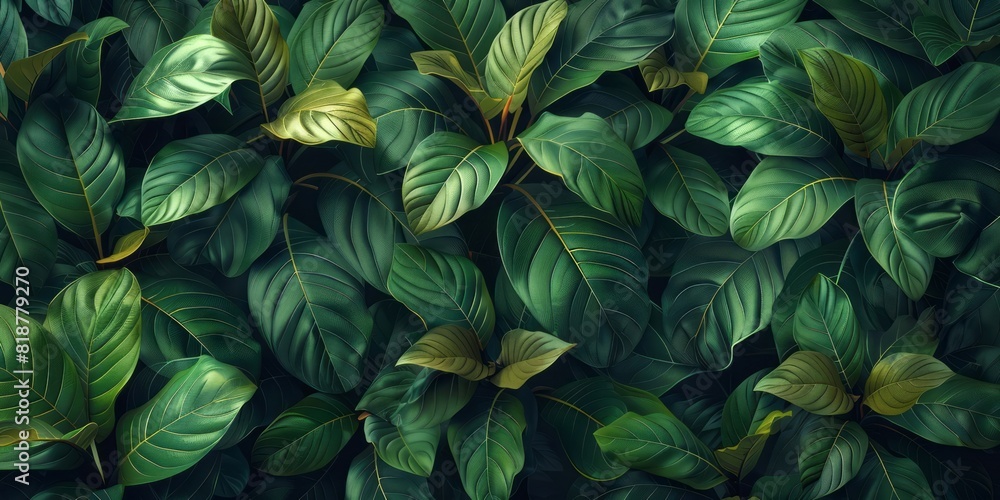A background of green leaves provides a texture of tropical plants with large leaves, offering dark green foliage for nature and garden design.