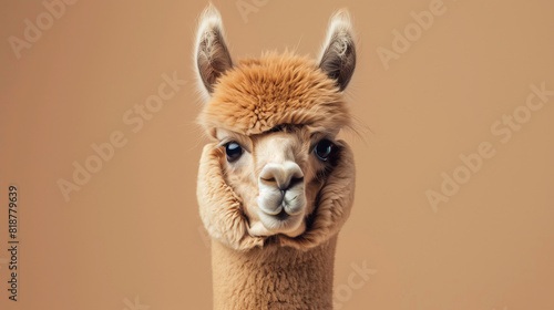 Close-Up Portrait of Llamas Face on Brown Background © mattegg