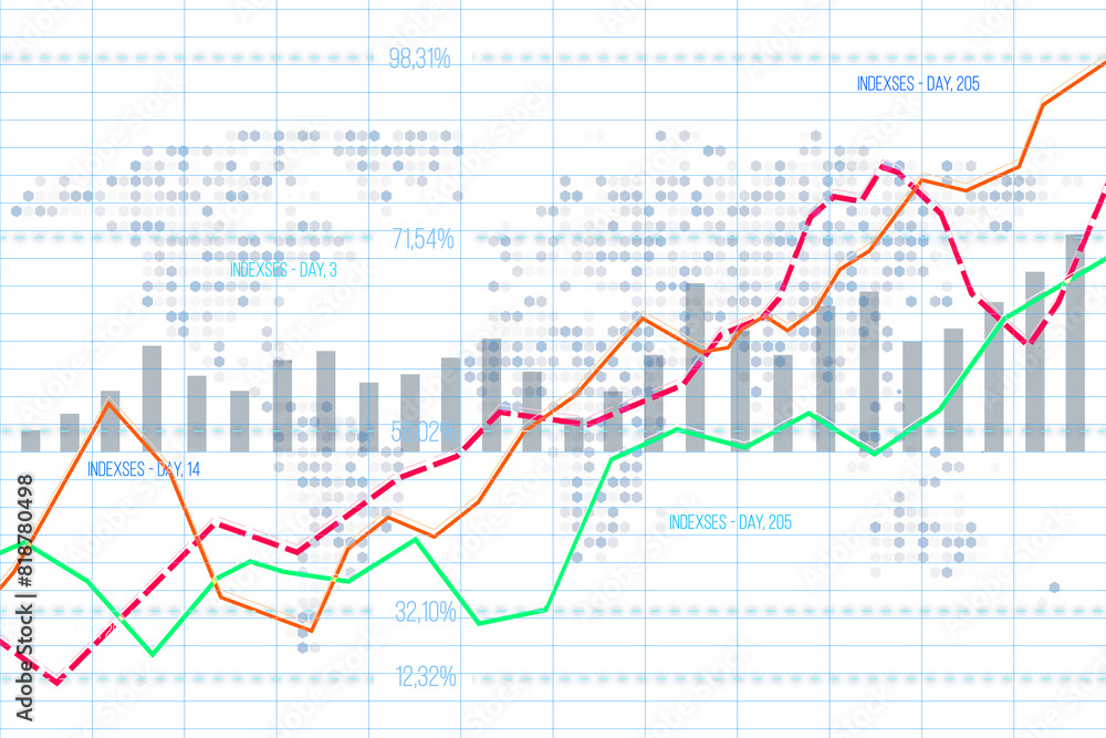 A detailed financial line chart with multiple lines indicating trends and data points, set against a grid background, illustrating market analysis concepts A detailed financial line chart with multiple lines indicating trends and data points, set against a grid background, illustrating market analysis concepts
