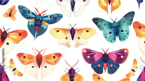 Beautiful seamless pattern with colorful cartoon moth