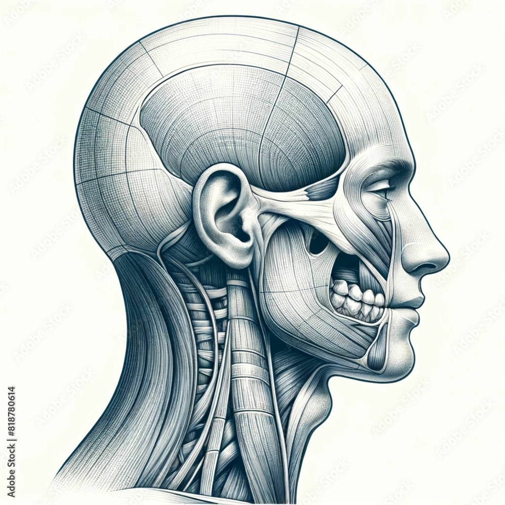 Anatomical illustration of the right lateral view of the head Stock ...