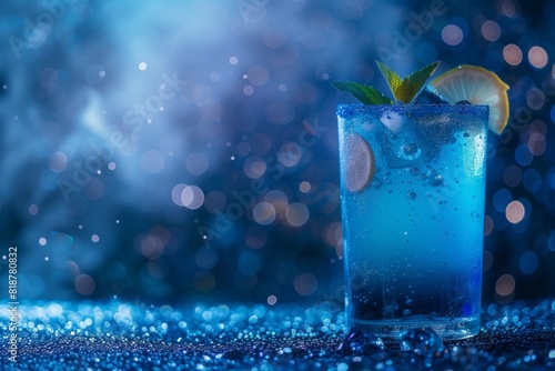 blue lagoon cocktail on glitter background photo