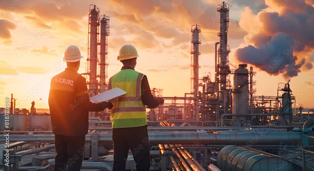 Engineers Inspecting Oil Refinery At Sunset V deo De Stock Adobe Stock