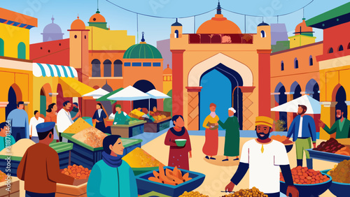 Vibrant Market Scene in Bustling Eastern Bazaar