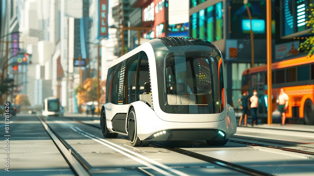 bus in the city, A self-driving public transportation system offering convenient and accessible mobility options for urban commuters. bus in the city, A self-driving public transportation system offering convenient and accessible mobility options for urban commuters.