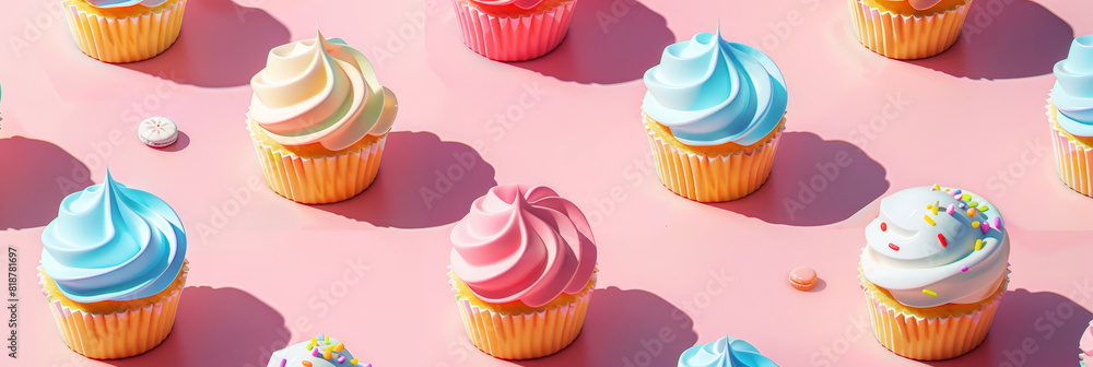 Aesthetic girlish pattern with 3d style sweets. Pink bright color palette. Delicious background. Generative AI Aesthetic girlish pattern with 3d style sweets. Pink bright color palette. Delicious background. Generative AI