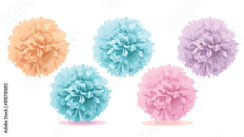 Four of pastel colored pom poms of different size photo
