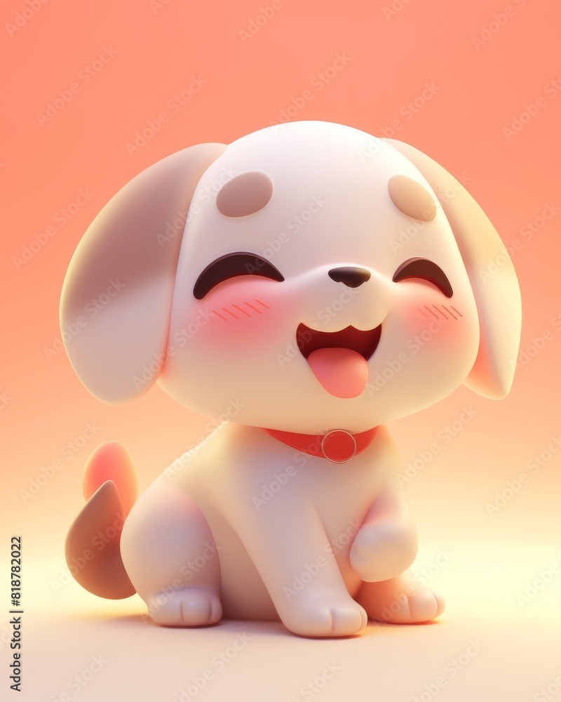Cute animated cartoon puppy with a big smile and rosy cheeks, exuding happiness and joy on a warm background Cute animated cartoon puppy with a big smile and rosy cheeks, exuding happiness and joy on a warm background