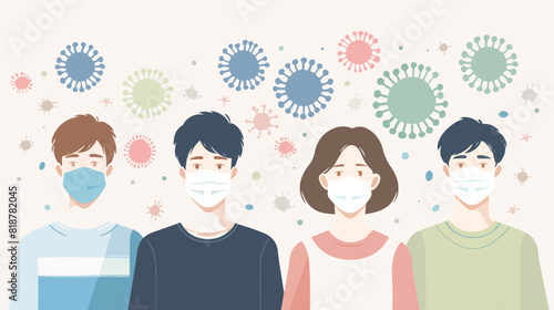 Four of people in protective mask vector flat illustration