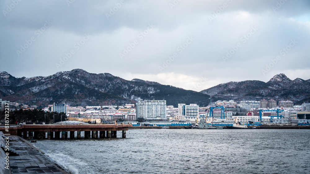 Winter Snow Scene of Mountains, Sea and Coastal Cities Winter Snow Scene of Mountains, Sea and Coastal Cities