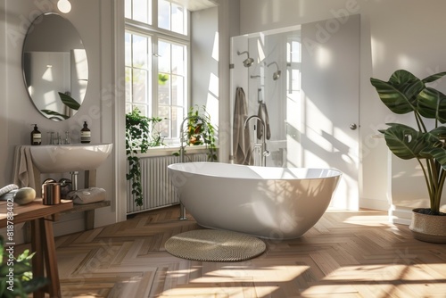 Modern white minimalistic kitchen interior details. Stylish white sink near mandarins High-resolution. Beautiful simple AI generated image in 4K  unique.