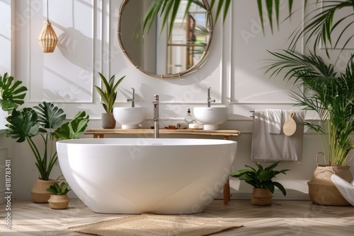 Modern white minimalistic kitchen interior details. Stylish white sink near mandarins High-resolution. Beautiful simple AI generated image in 4K  unique.