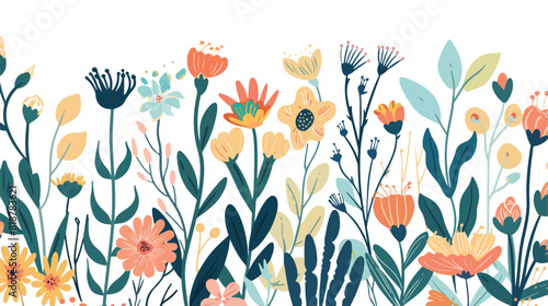 Blossomed flowers banner. Floral horizontal background