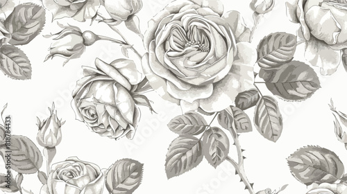 Botanical seamless pattern with blooming English rose