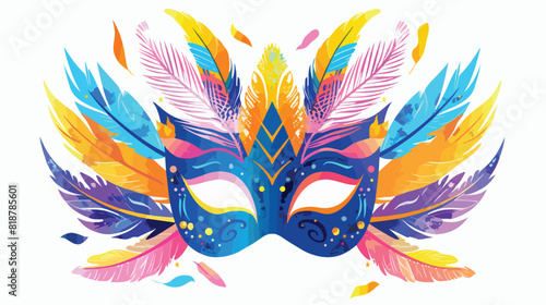 Bright Brazil carnival mask decorated with feathers.