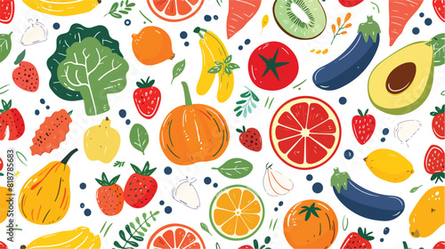 Bright colored seamless pattern with fruits 